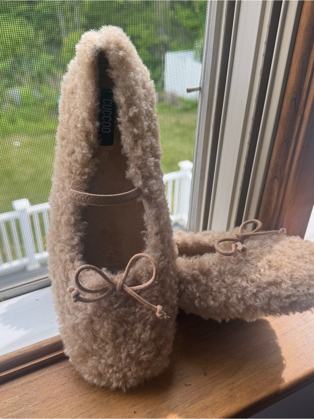 Plush Faux-Shearling Mary Jane Ballet Flats